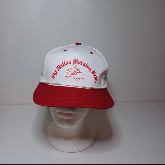 Vintage The Dallas Morning News Promotional Snap Back Trucker Hat White / Red - Picture 2 of 6